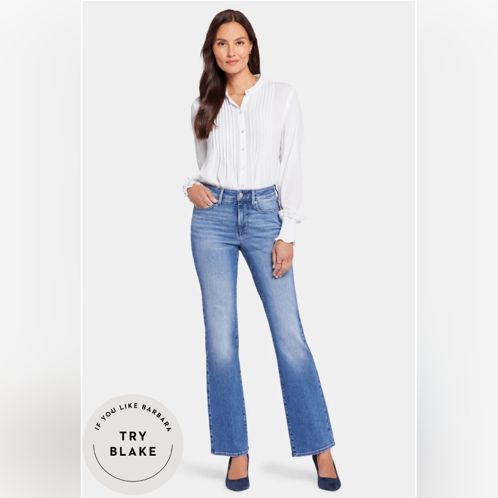 NYDJ Blake Flare Jeans Blue Wash Stunning Stretch Denim Lift Tuck Tech Sz 4 NEW